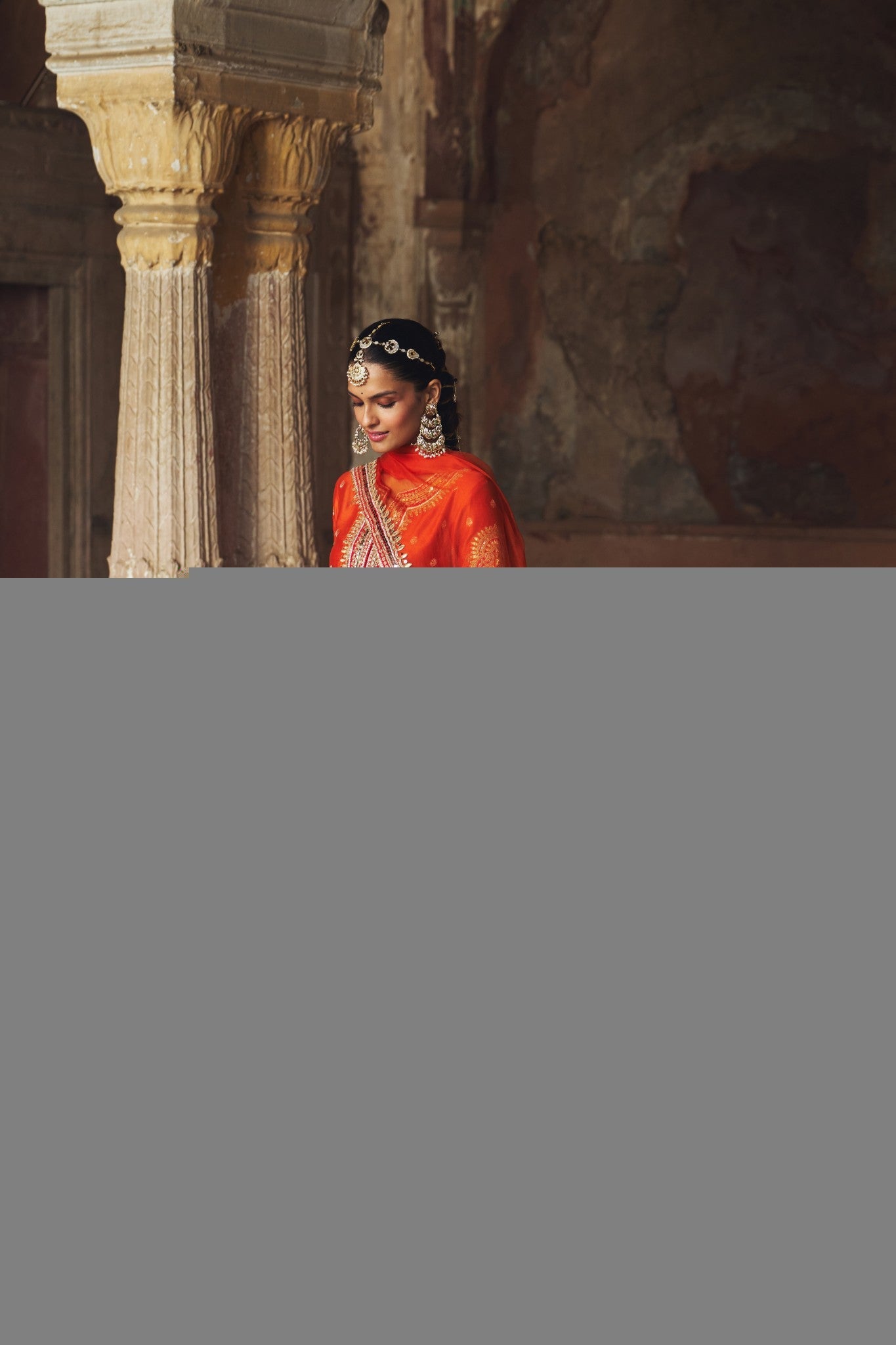 AREESHA - BURNT ORANGE SHORT KURTA WITH SHARARA AND DUPATTA