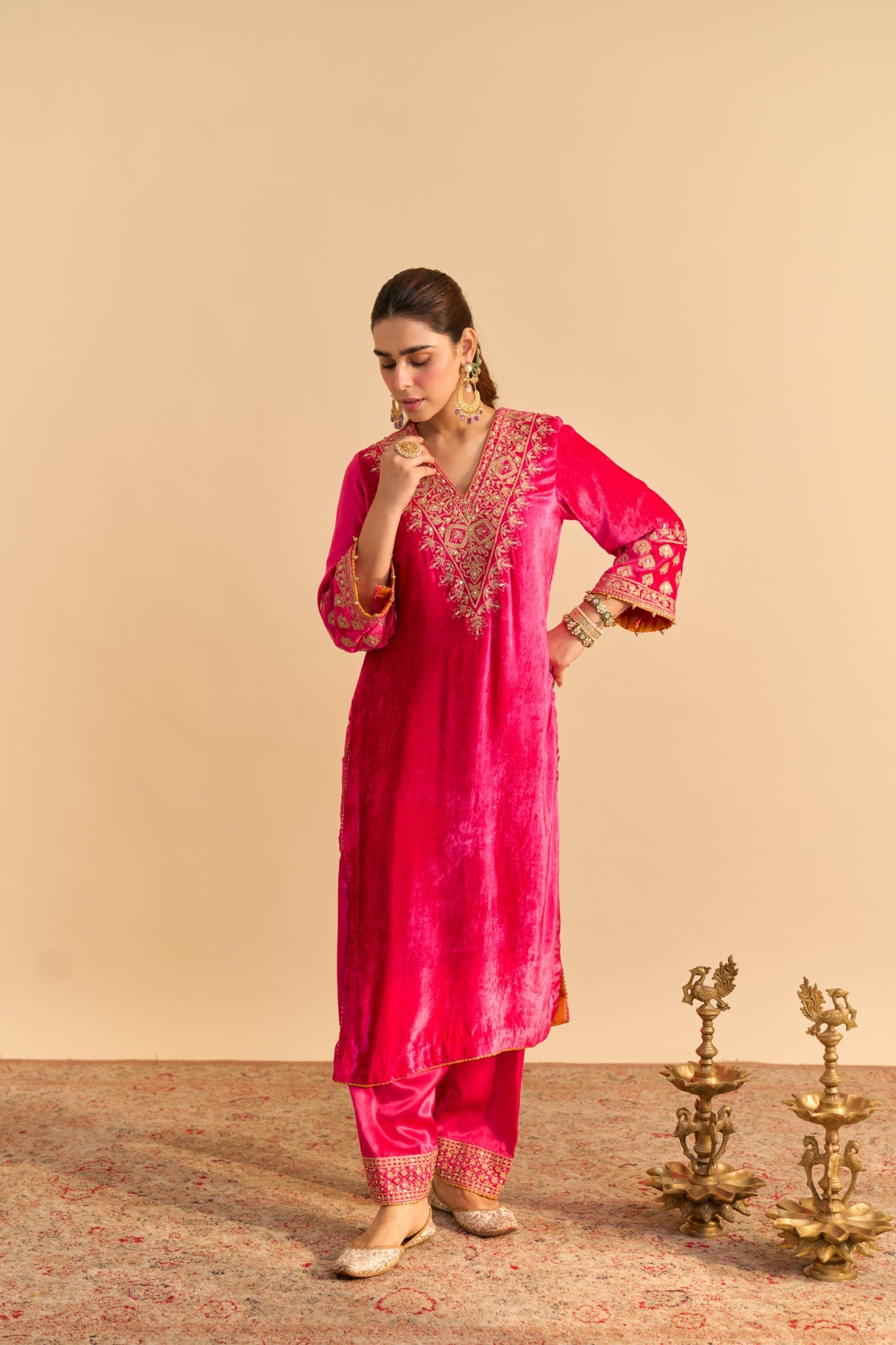 Aynaz - Hotpink Kurta with Salwar and Dupatta