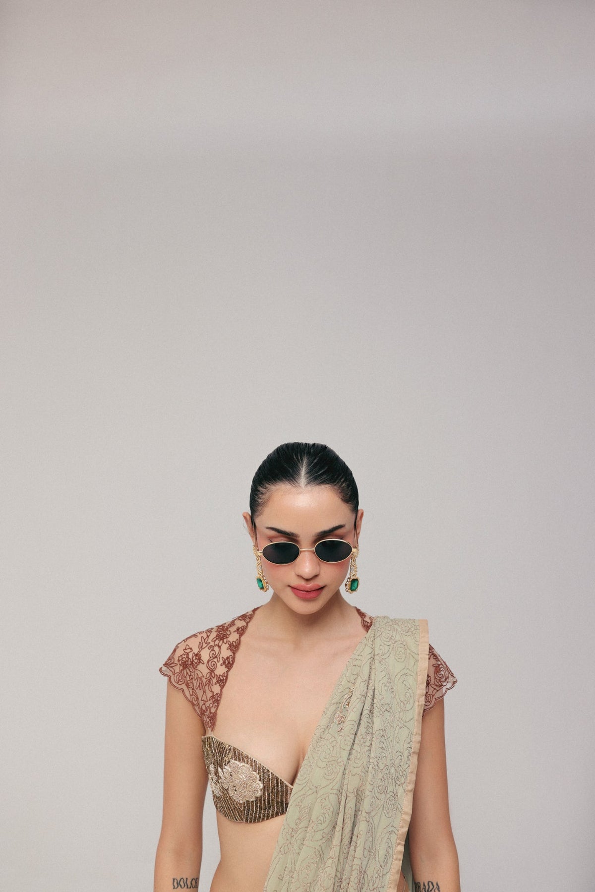 Zardosi Embroidery, Silk Georgette & Tulle, Saree Set, Crop Silhouette