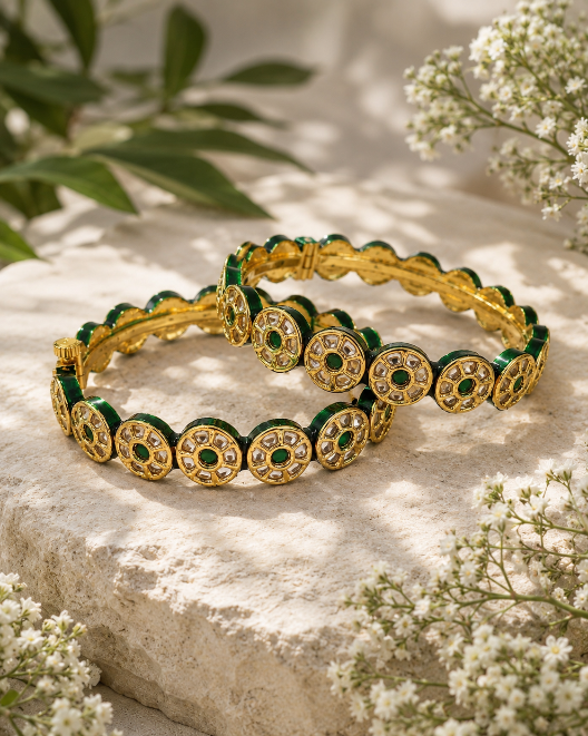 Emerald Polki Floral Kada Set