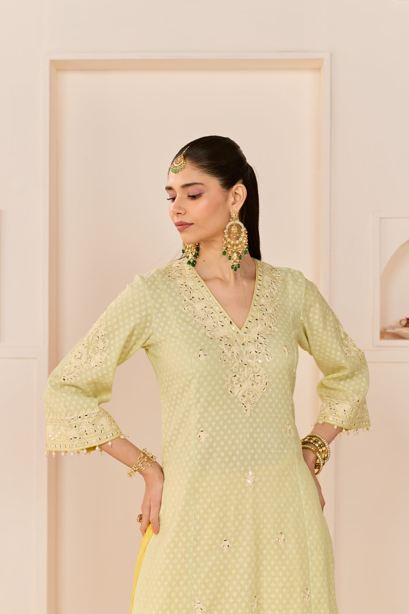 RUHANI - MINT GREEN LONG KURTA WITH SKIRT AND DUPATTA