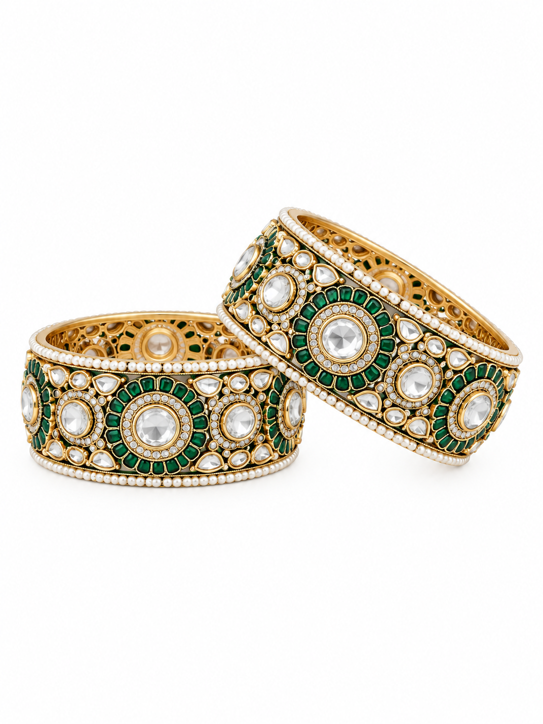 Emerald Moissanite Polki Statement Bangles