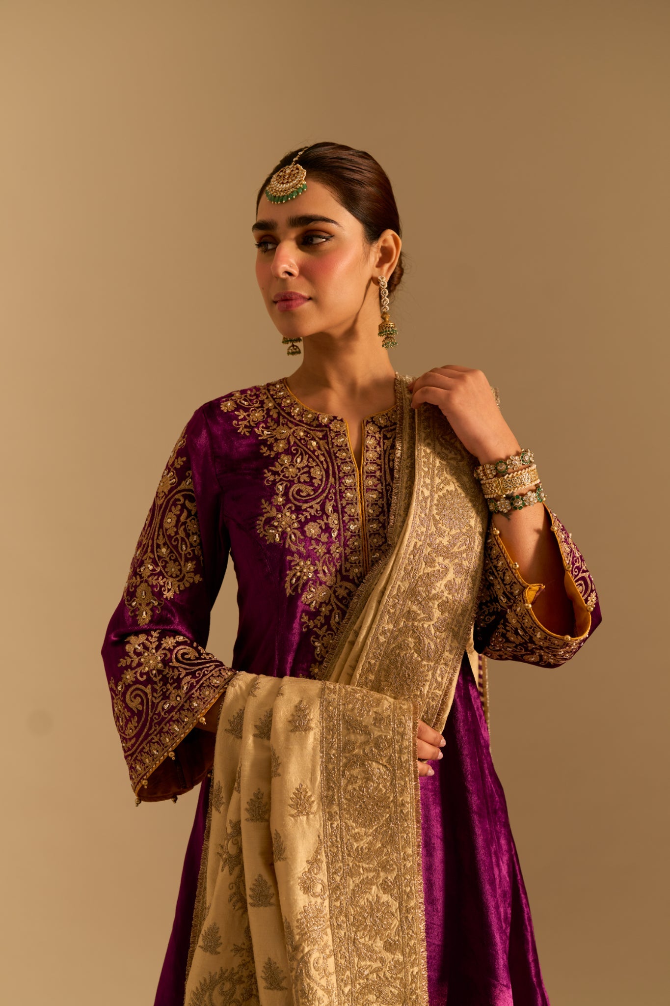Eira - Deep Purple A-line Kurta with Dhoti with Dupatta