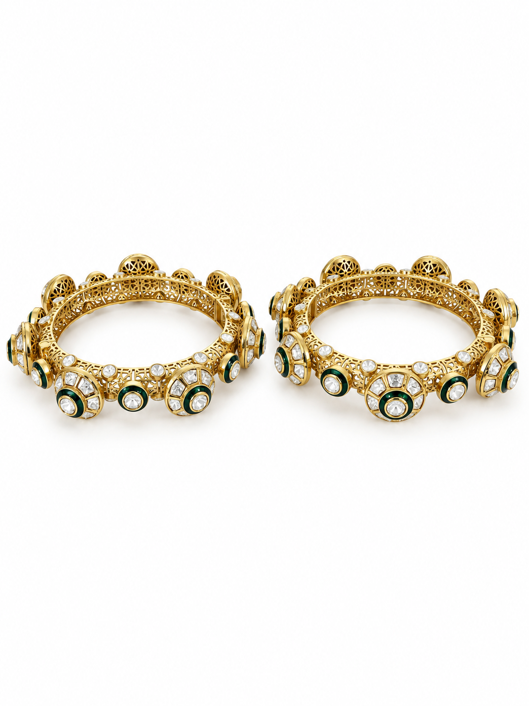 Emerald Moissanite Polki Bangle Set