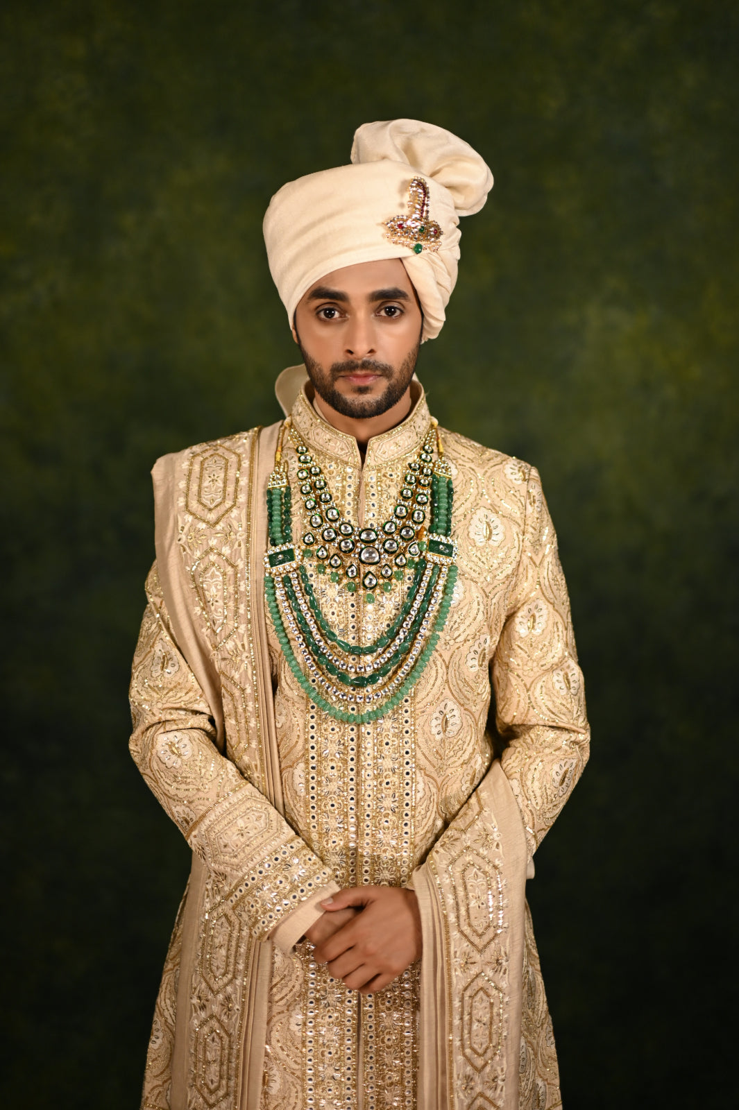 pale gold hand embellished sherwani set