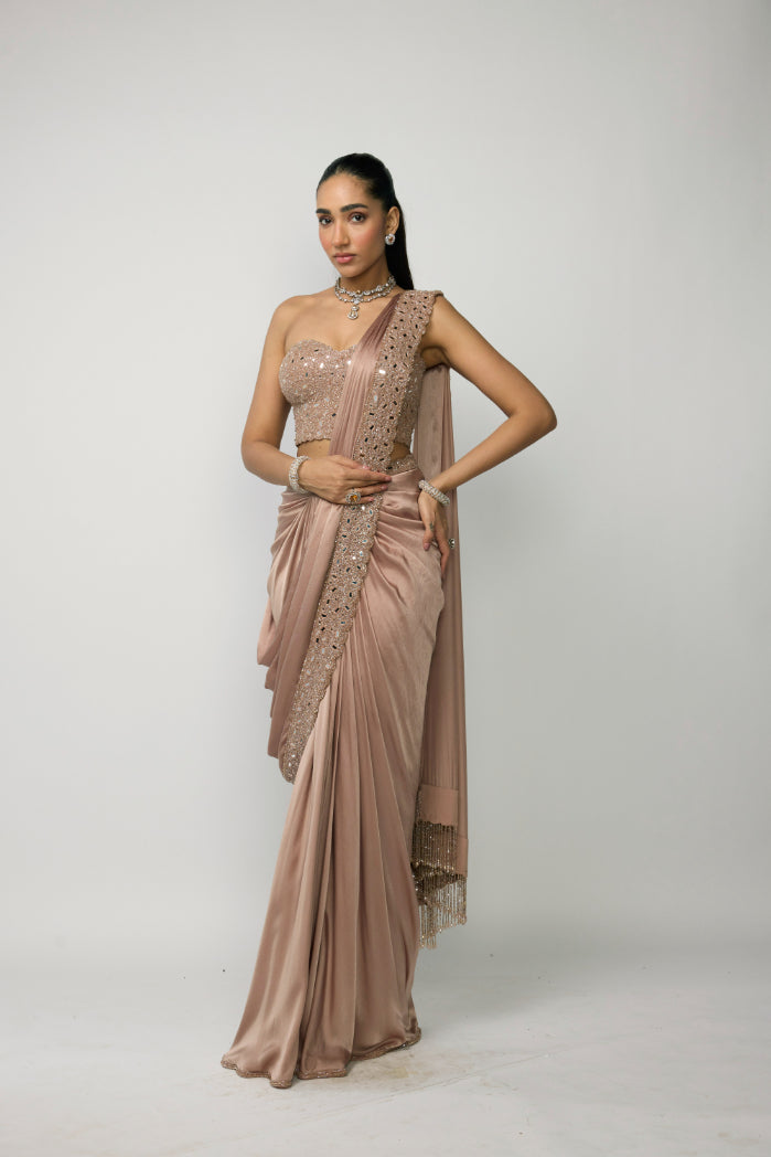 Bronze Ros� Draped Saree Set