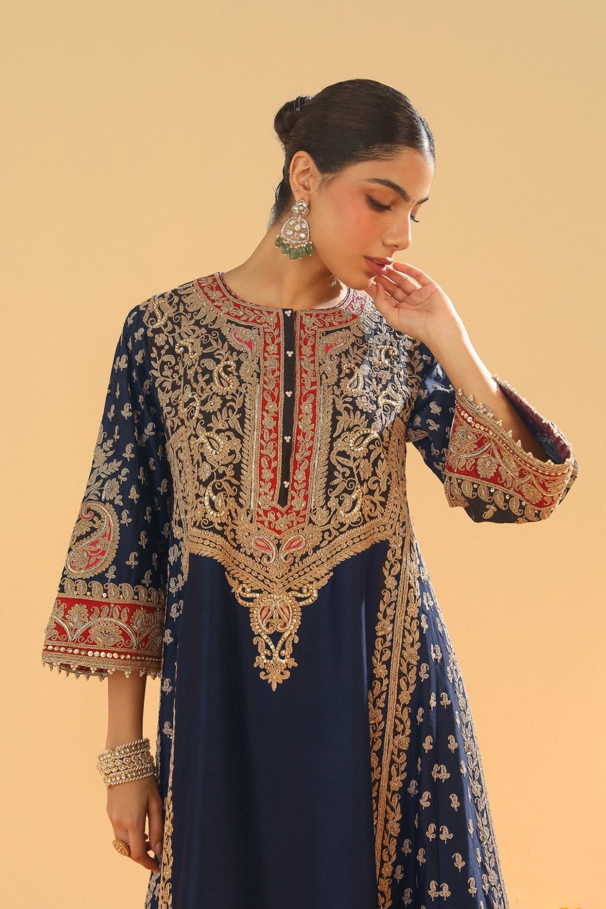 Hana - Deep Blue Long Kalidaar Chauga with Salwar and Odhni