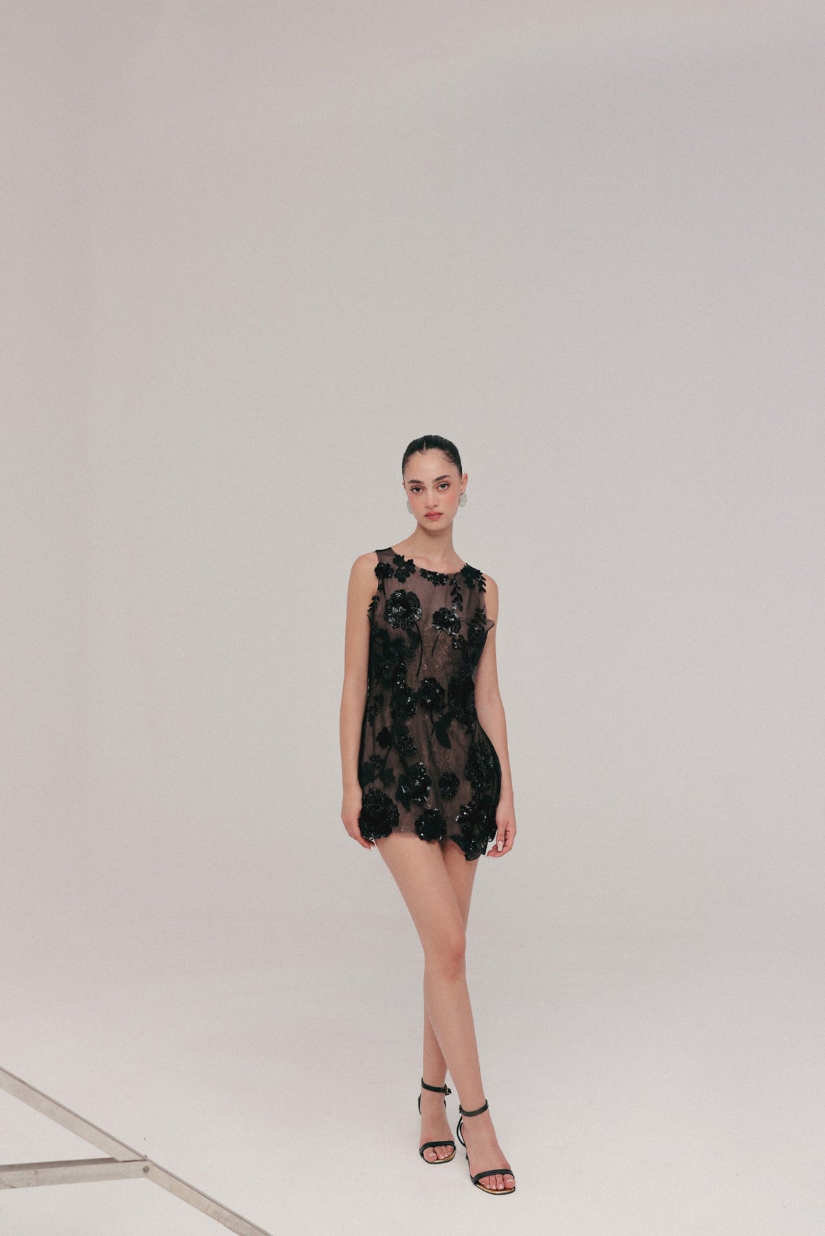 Black, Persian Embroidery, Tulle & French Lace, Shift Dress, Negligee Silhouette