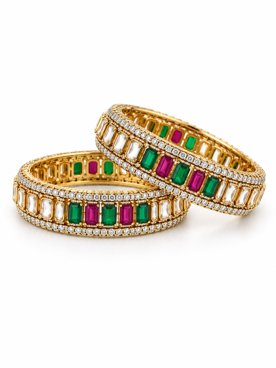 Multicolor Moissanite Polki Bangles