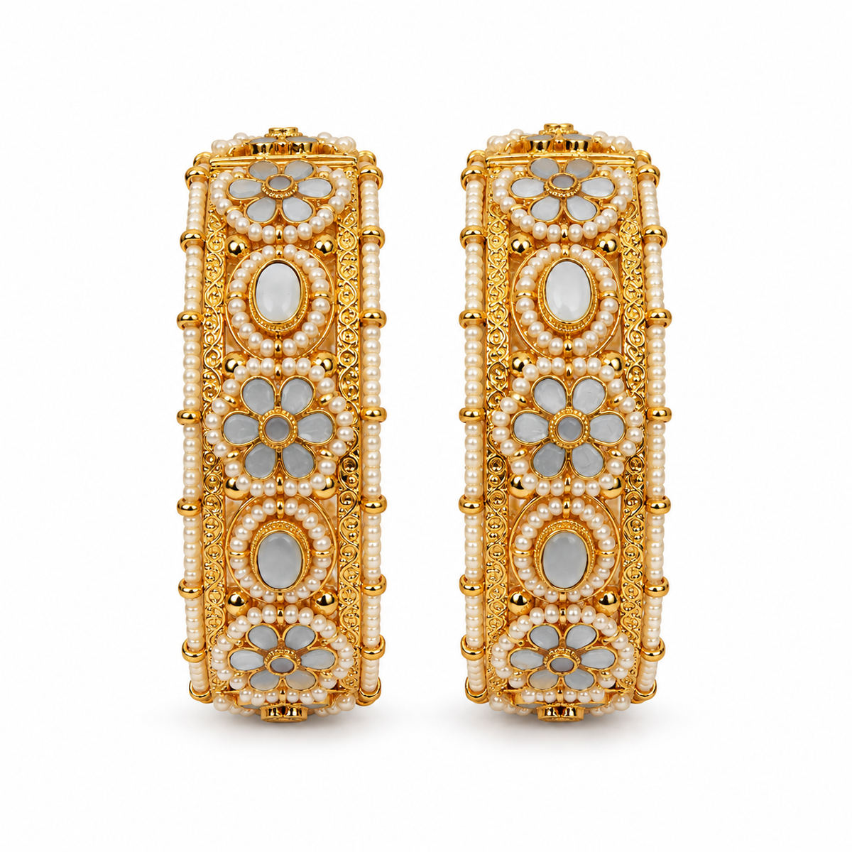 Pearl Kundan Floral Statement Bangles