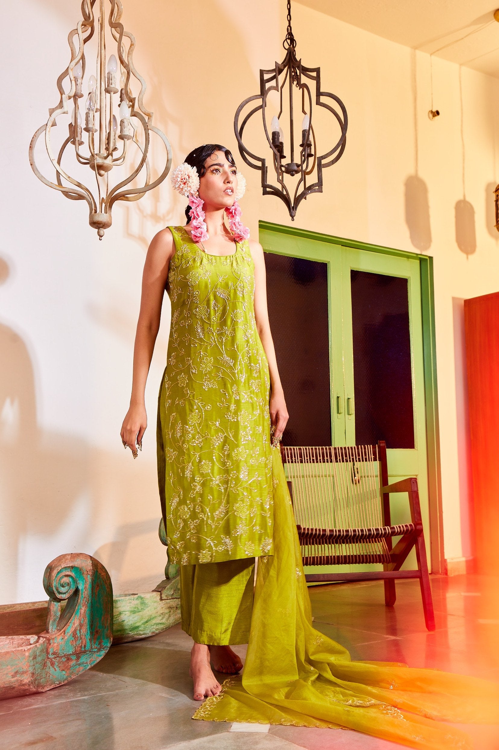 Green Straight Kurta Pants