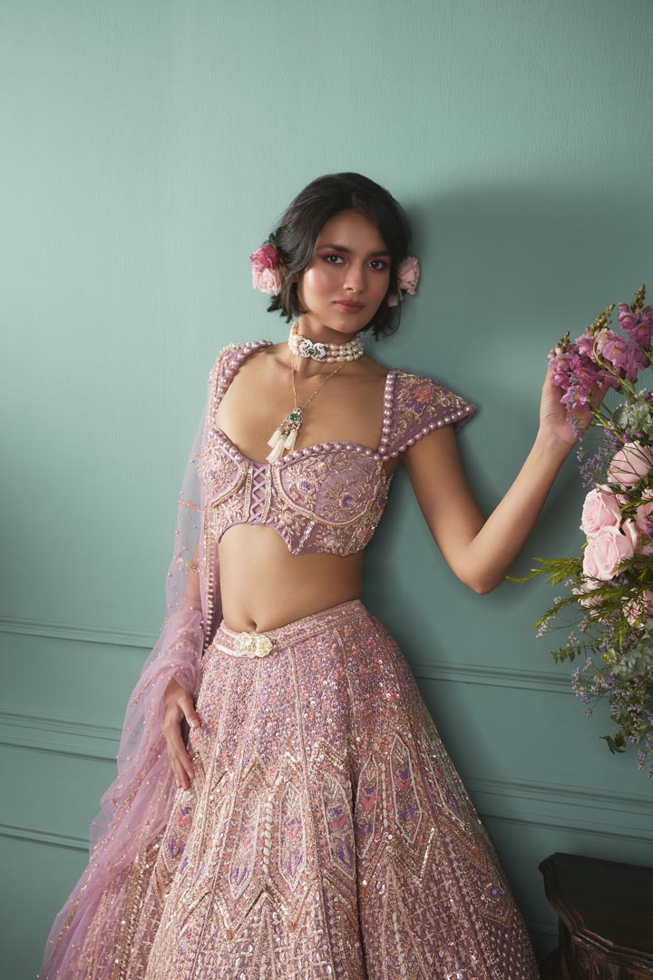 Lilac Lehenga With Seven Vows Elements