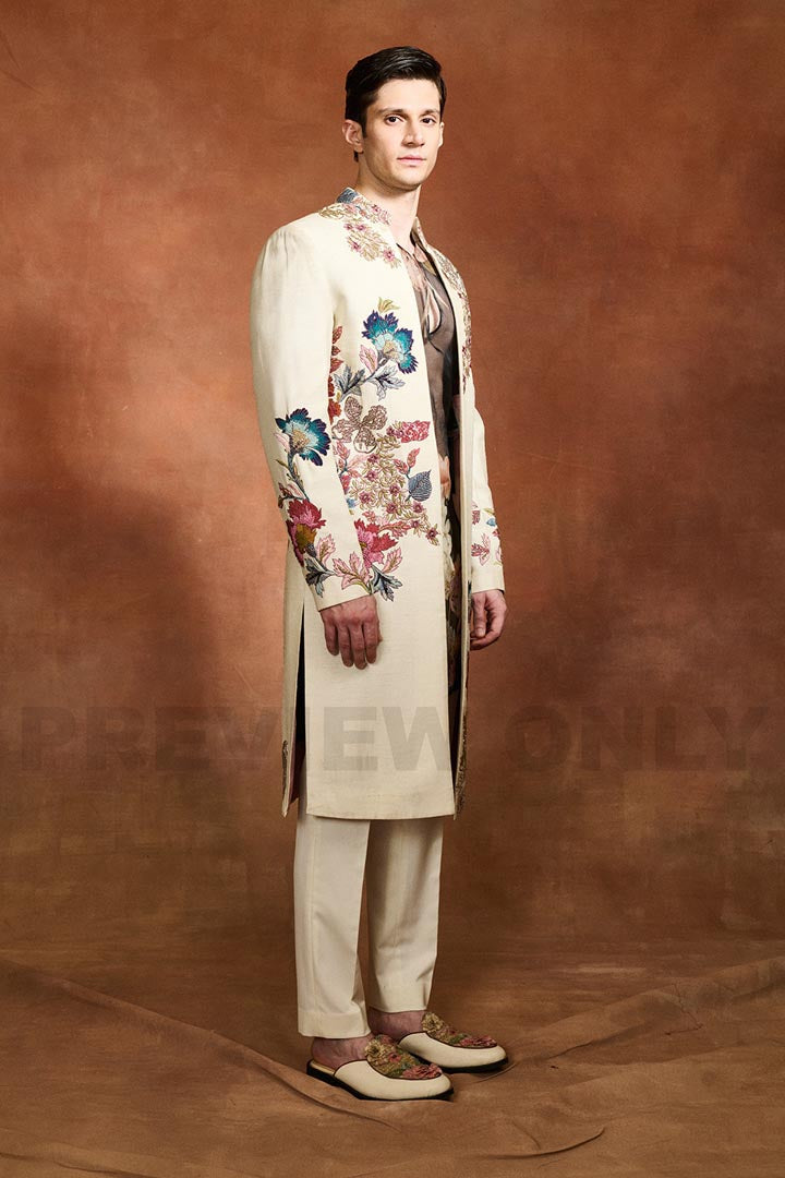 IVORY EMBROIDERED SHERWANI  SET