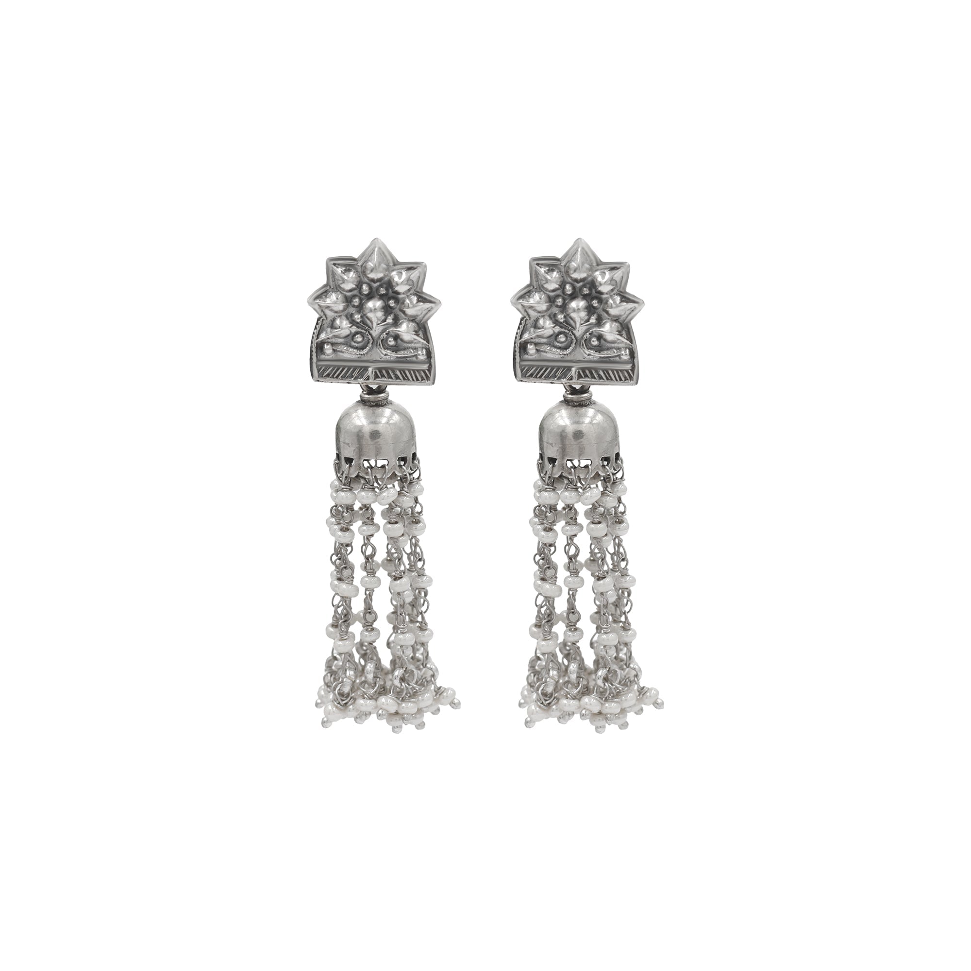 Statement Oxidised Silver Tassel Earrings by Sangeeta Boochra