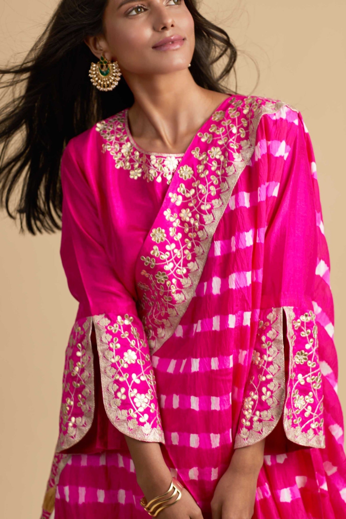 silk top,harroms and mothra drape dupatta with gota work