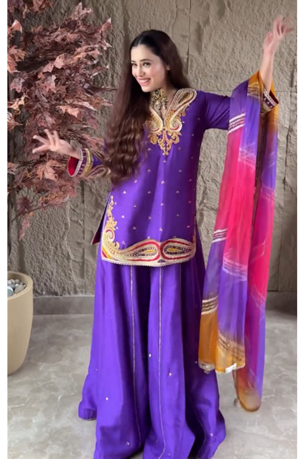 Purple Silk Sharara Set - Raatrani Elegance Festive Wear