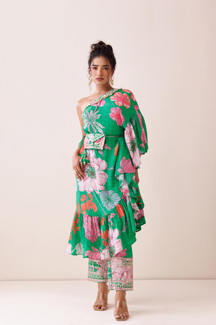 Green one- shoulder co- ord set