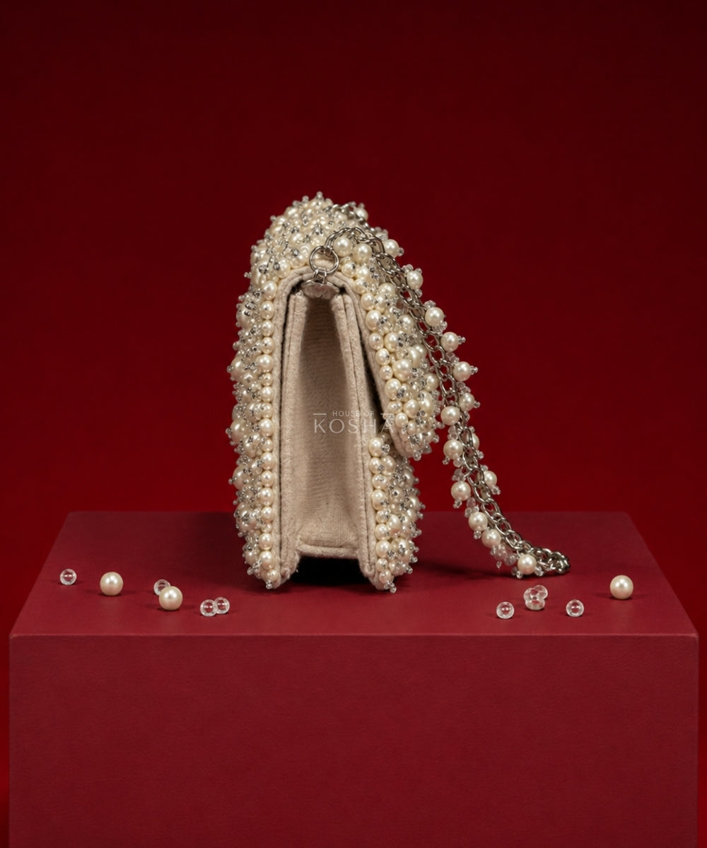 Aria Ivory Suede Pearl Embellished Mini Bag