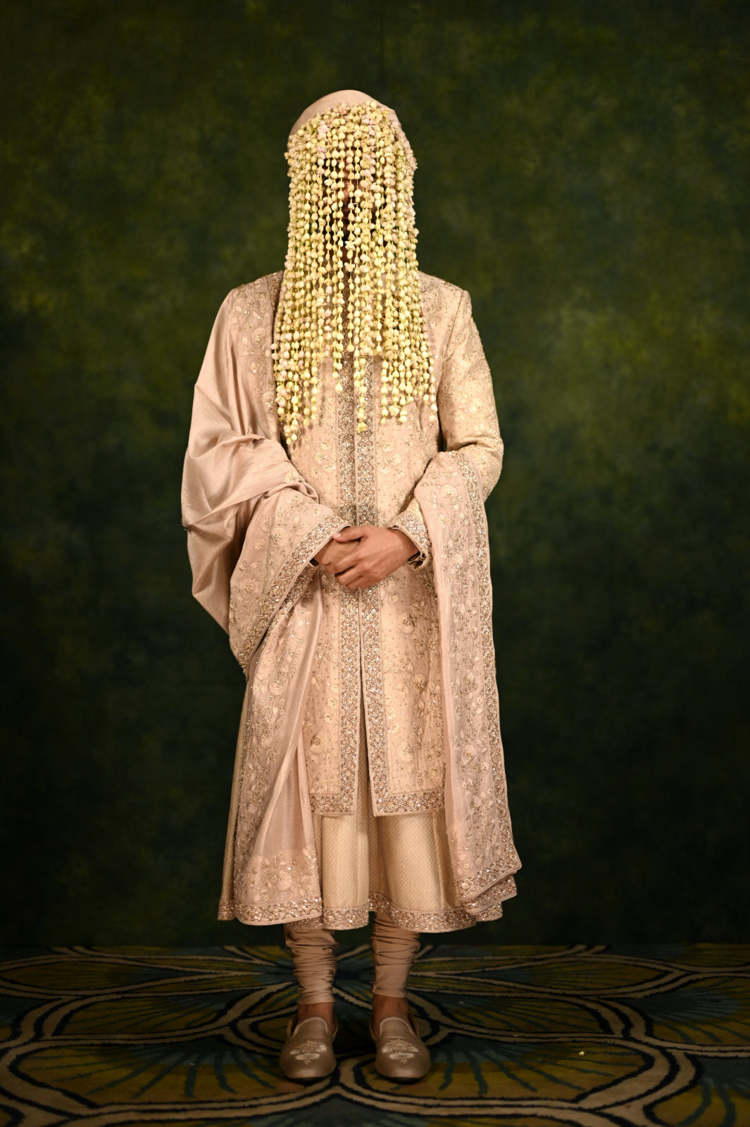 mushroom dabka and threadwork sherwani set