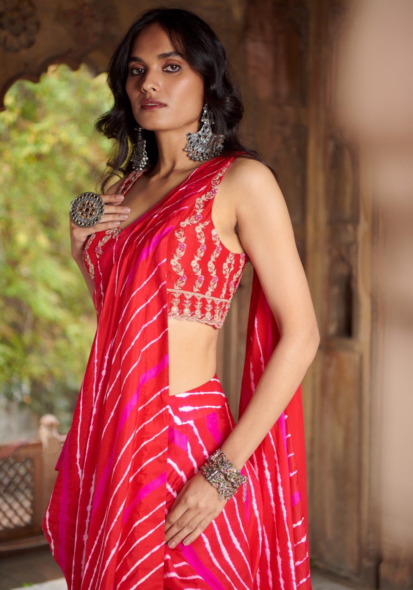 sarang leheriya drape saree with a belt