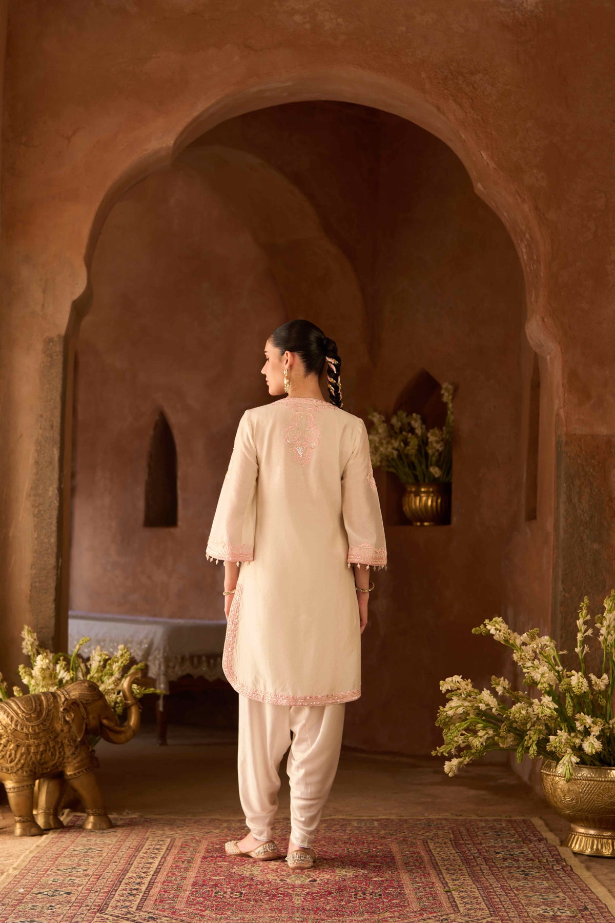 Daisy Ivory Pure Silk Chanderi Kurta and Satin Dhoti Set