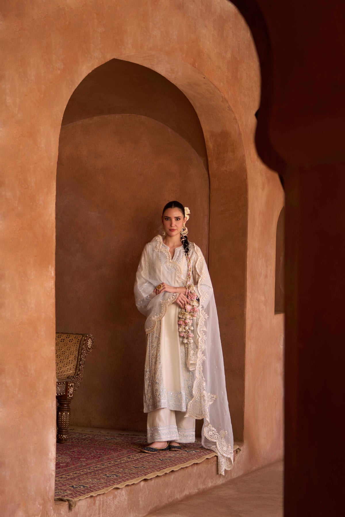 Ivory Blue Silk Chanderi Kurta Palazzo Set for Summer Weddings