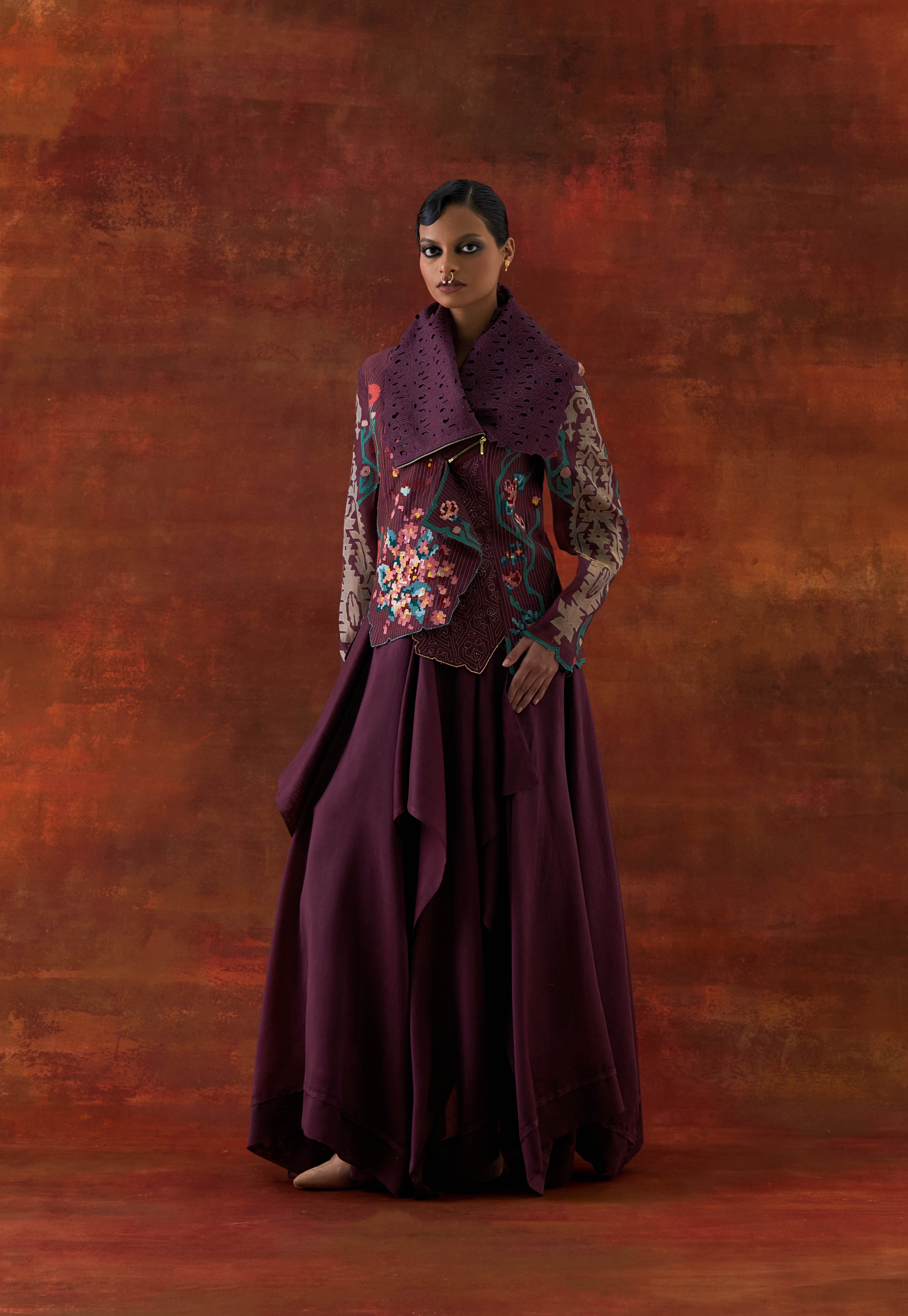 EMB DRAPED COLLAR JACKET WITH DRAPED SKIRT - image 2