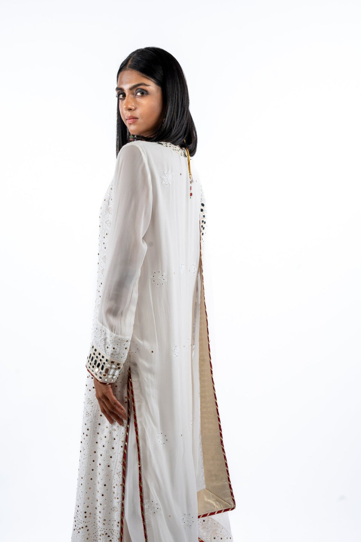 Ivory Mirrorwork Anarkali Set