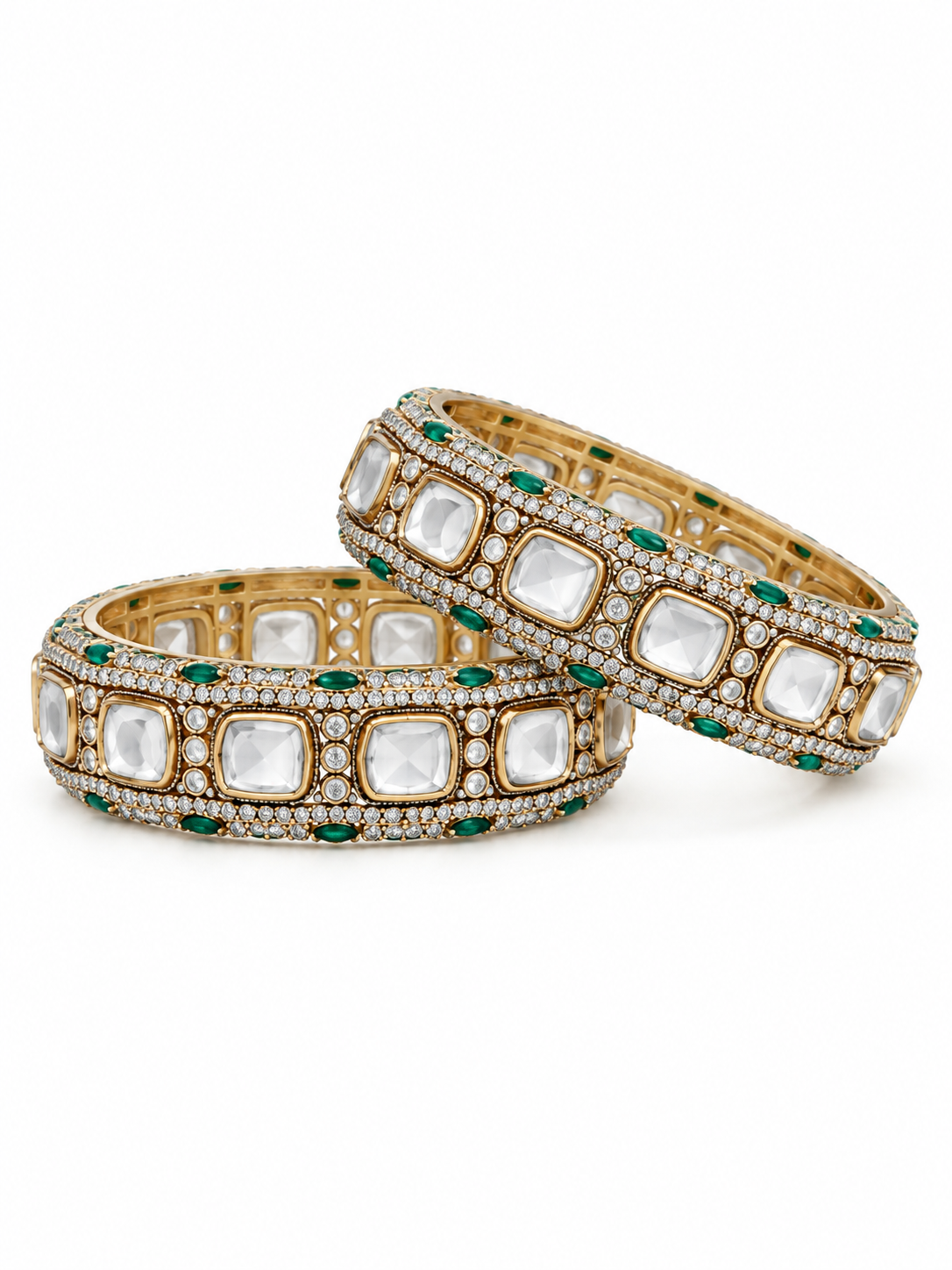 Emerald Moissanite Polki Statement Bangles