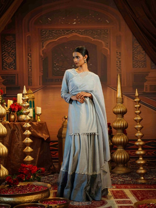 dual tone of gey chanderi silk sharara set - image 2