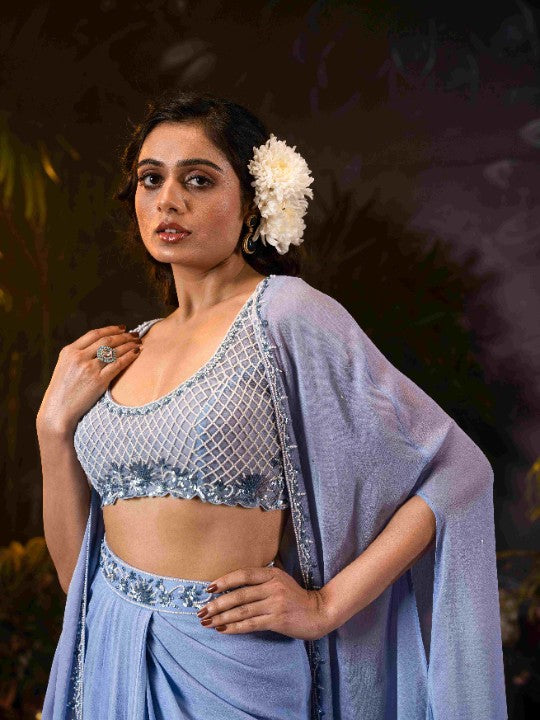 georgette drape skirt set with cape - image 2