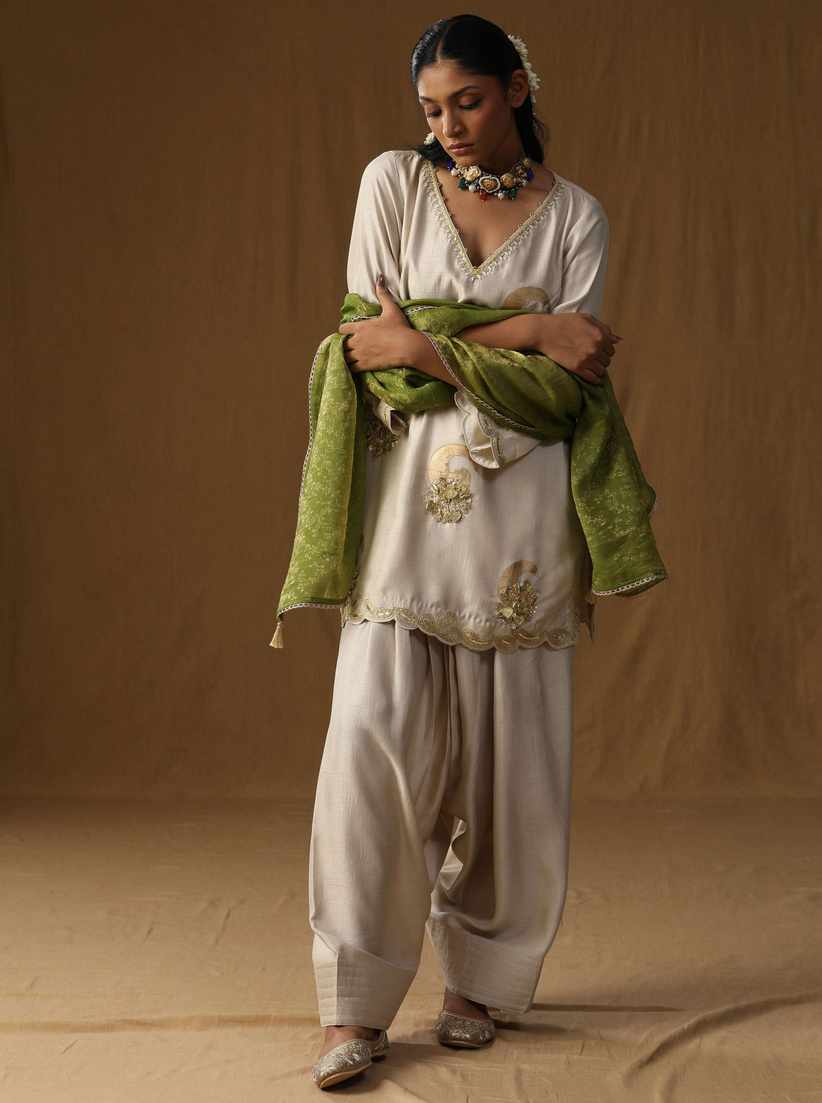 Vrind? � Beige Mritika Embroidered Suit Set