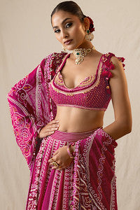 Fuchsia pink printed bandhej lehenga set