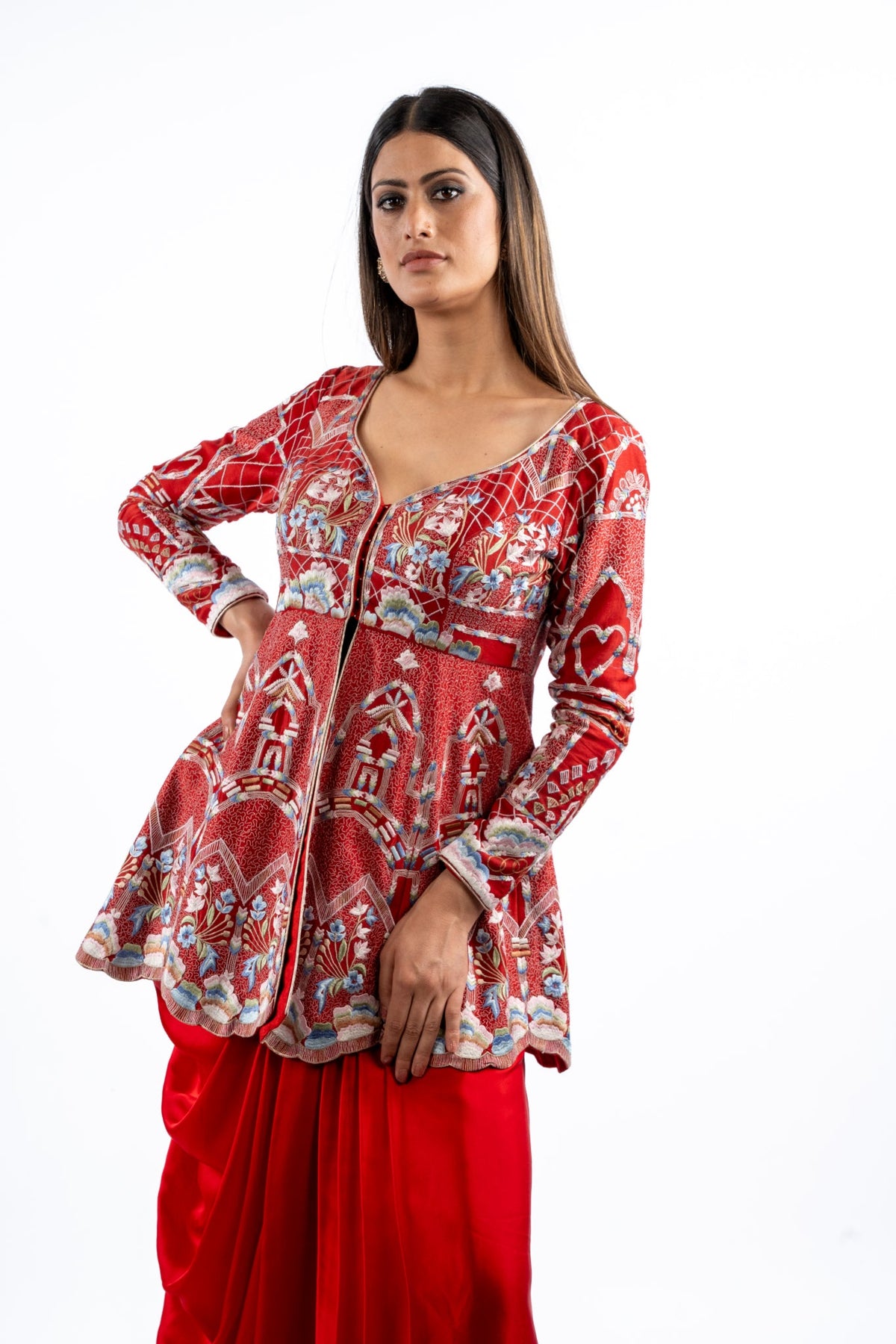 Imperial Crimson Printed Jacket Kurta