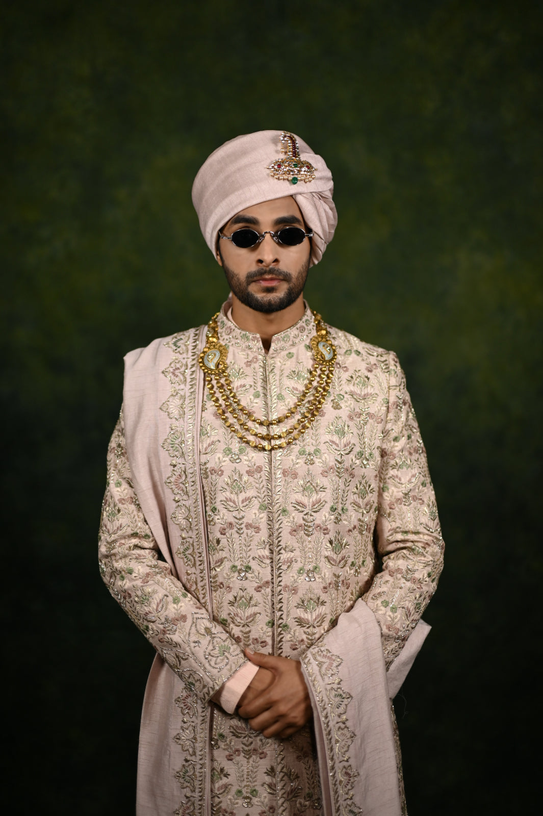 desert rose tilla- thread - dabka sherwani set