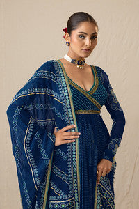 Regal blue printed bandhej Anarkali set