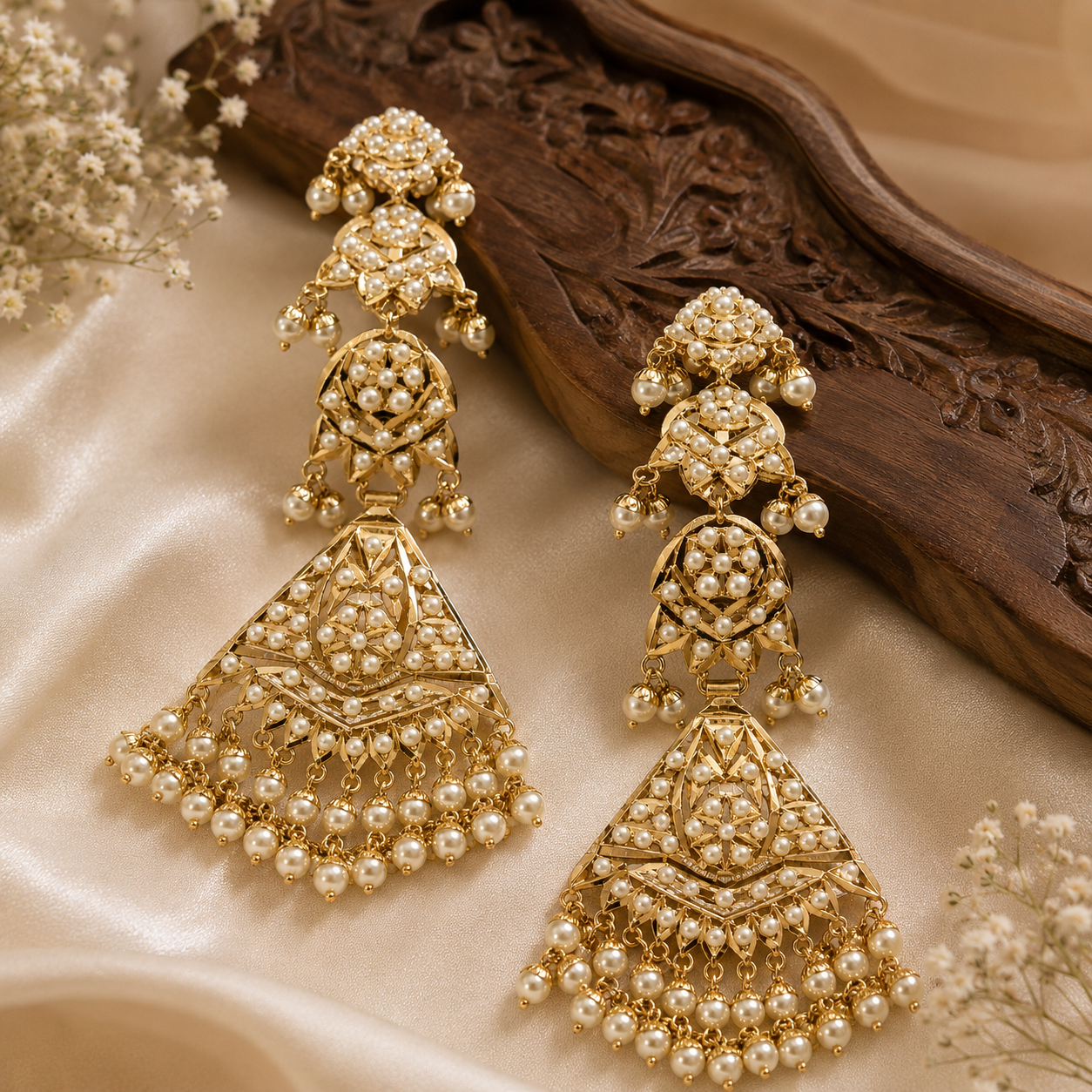Jadau Pearl Geometric Statement Earrings