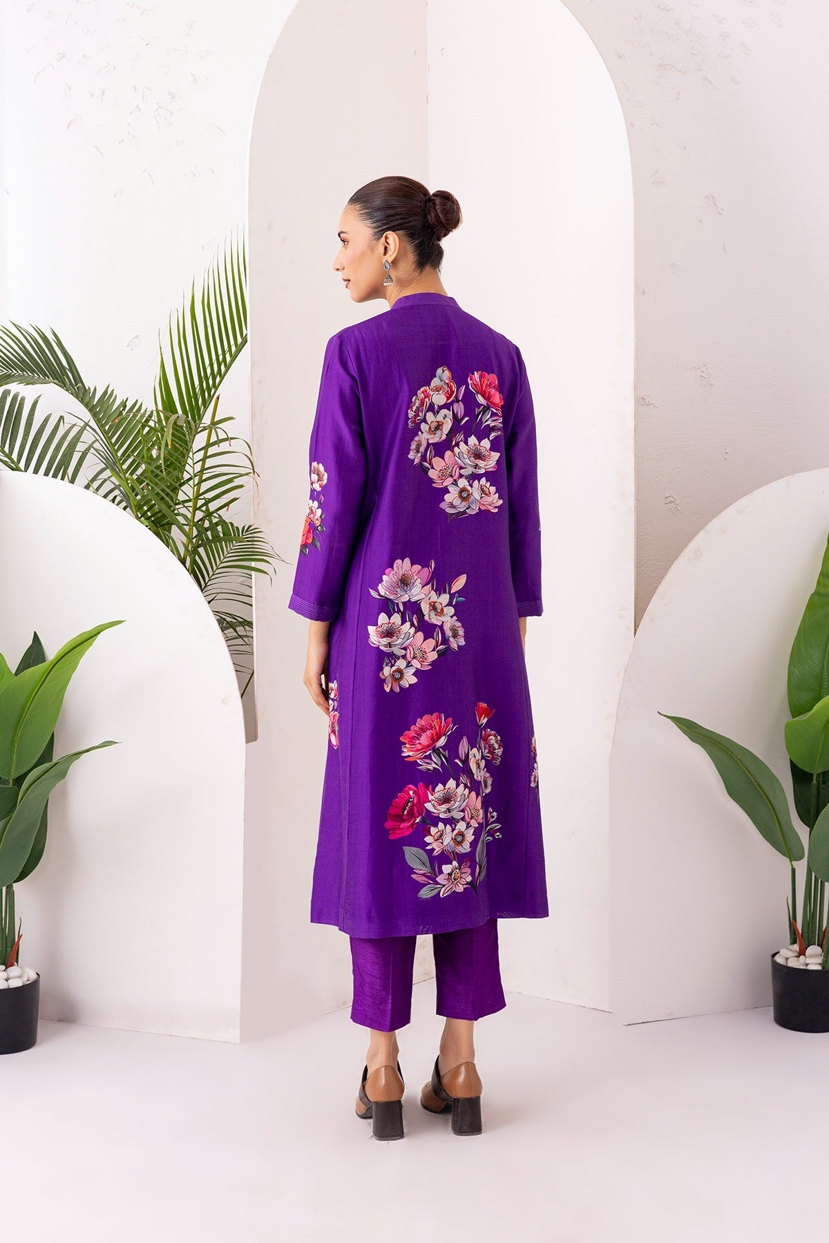 Royal Purple Silk Chanderi Printed Tunic Set (2 PCS)