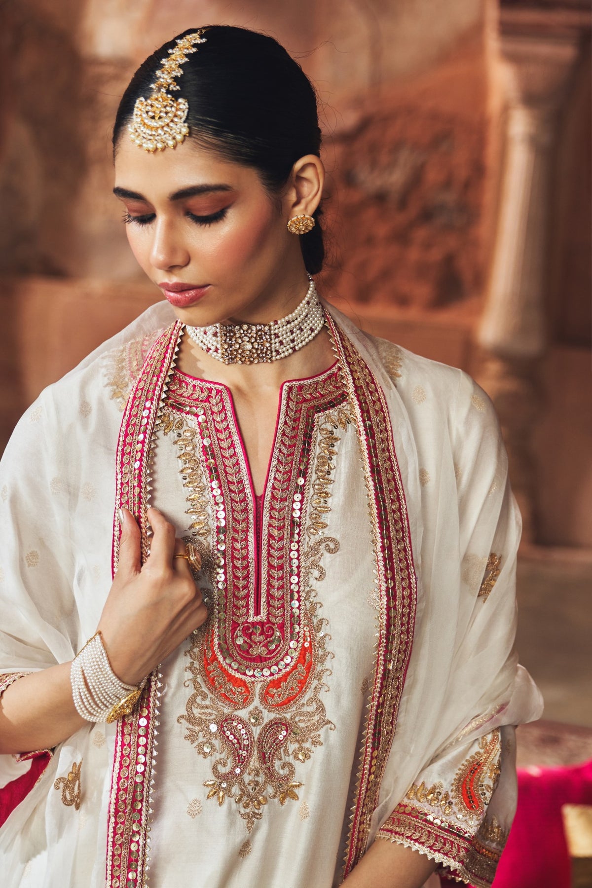 Daisy Ivory Pure Silk Banarasi Kurta Salwar Set for Weddings