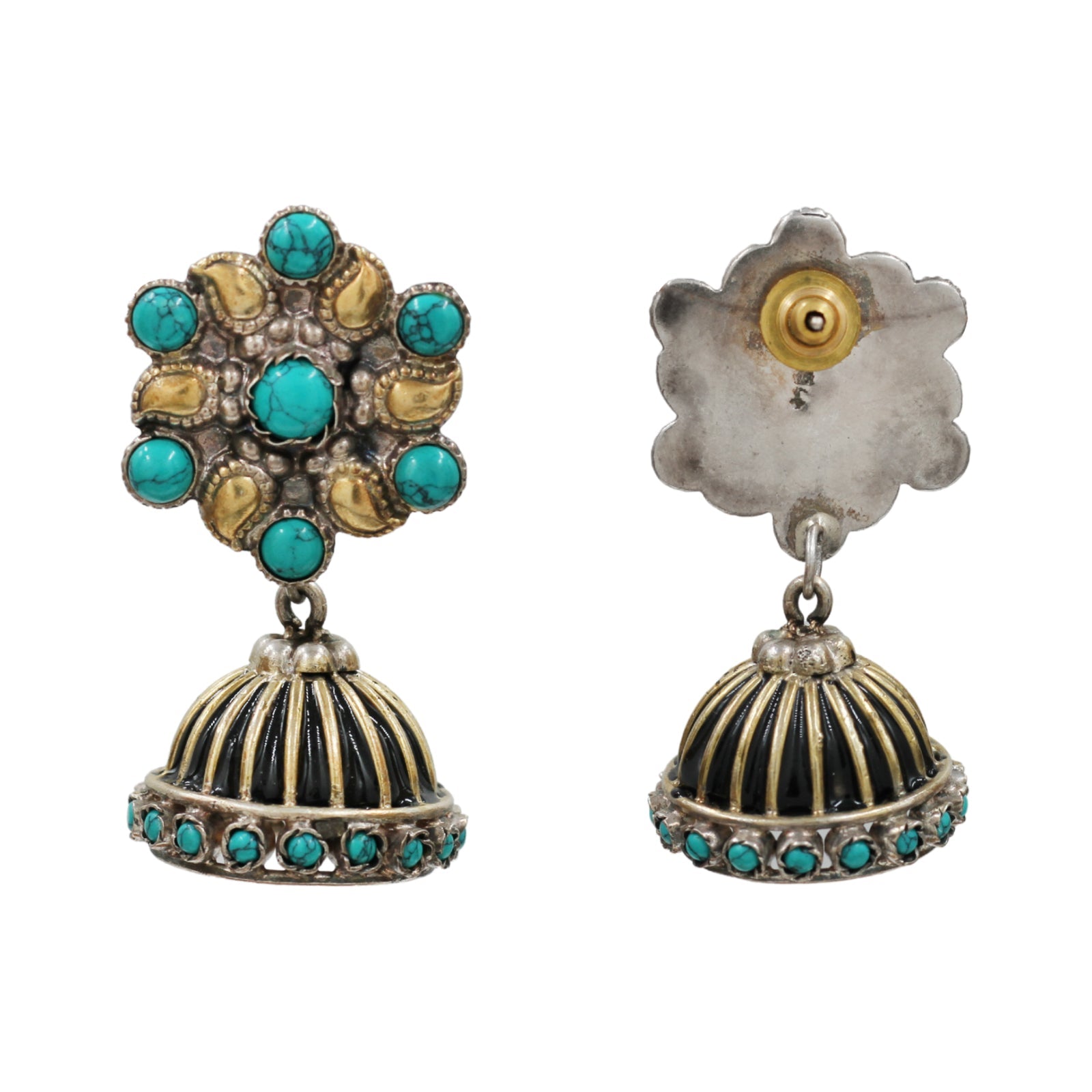 Sangeeta Boochra Dual Plated Silver Earrings with Turquoise Stones