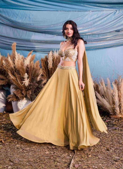 Olive Haze Georgette Skirt with Corset and Dupatta - image 2
