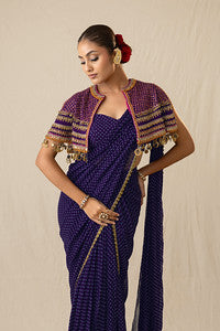Purple printed bandhej pre-draped saree