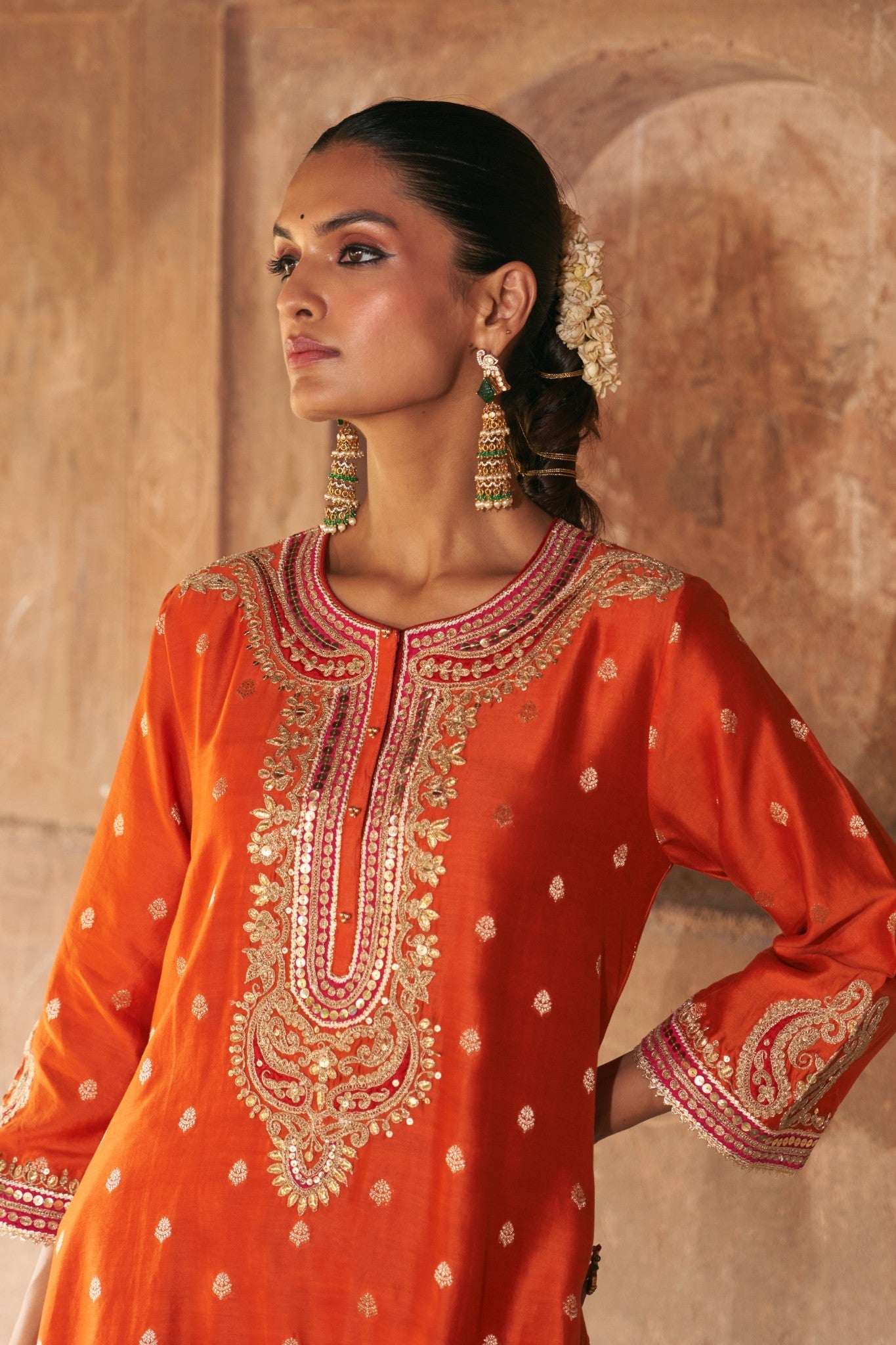 FARHANA - BURNT ORANGE SHORT KURTA WITH SALWAR AND DUPATTA
