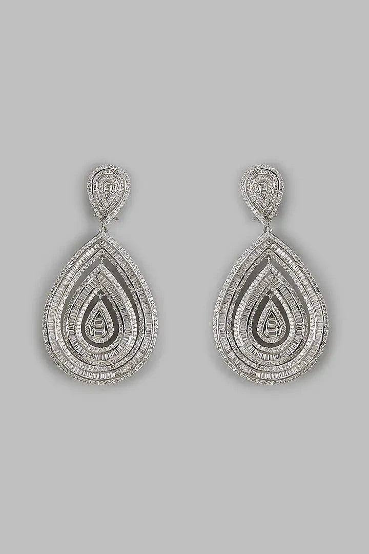 Silver-Tone Teardrop Cubic Zirconia Statement earring