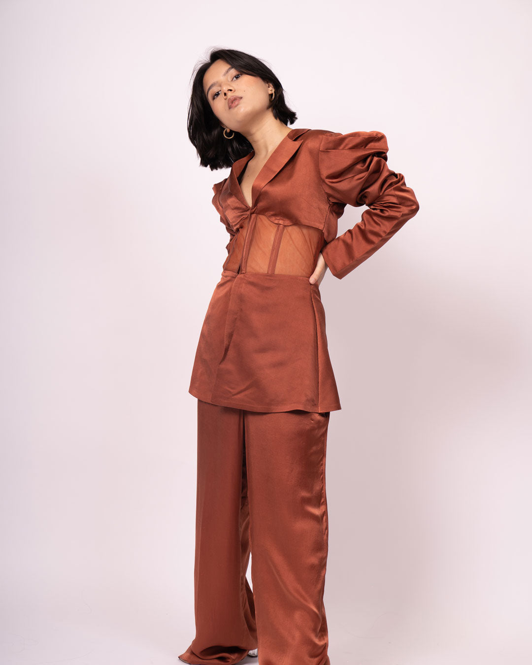 Burnt Sienna Bustier Top and Flowy Pantsuit - European Holiday