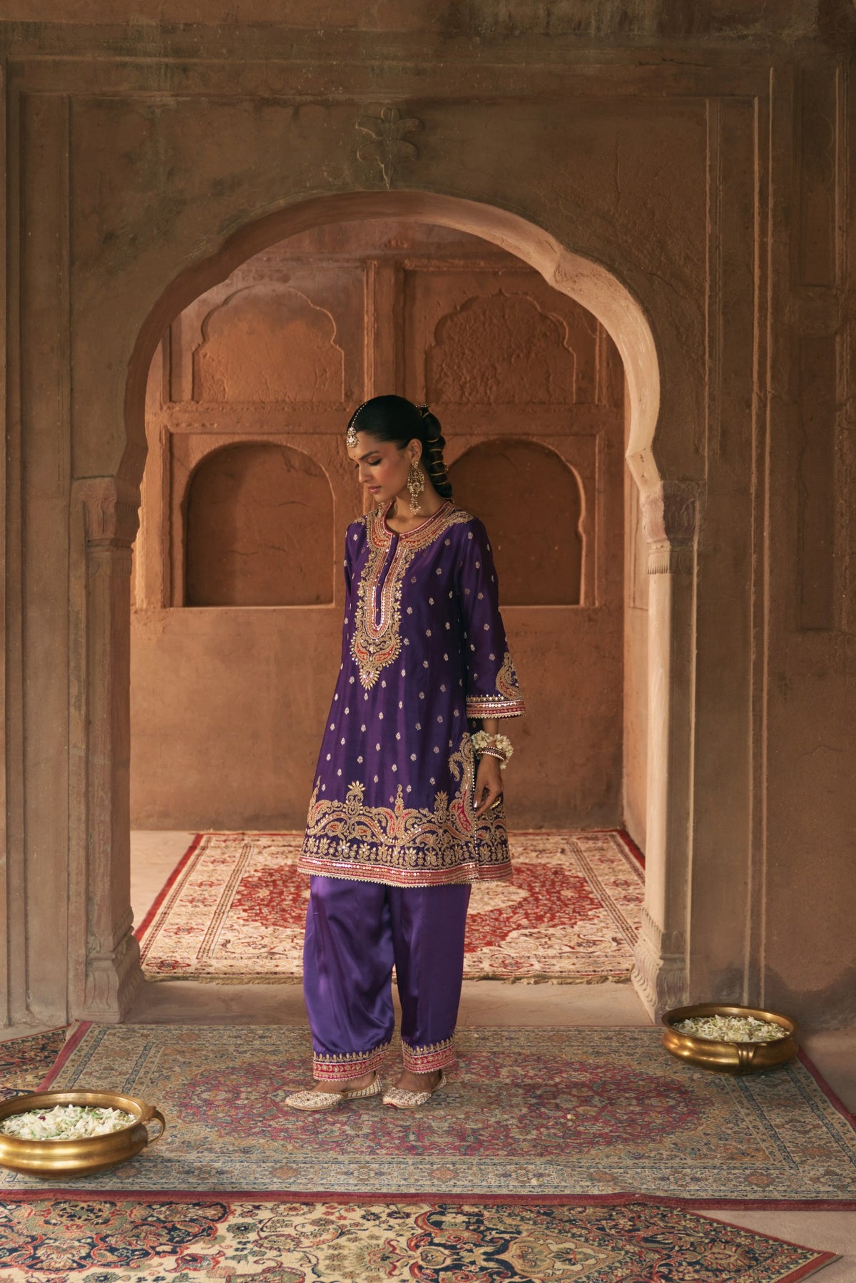 Deep Purple Pure Silk Banarasi Kurta Salwar Set with Dupatta