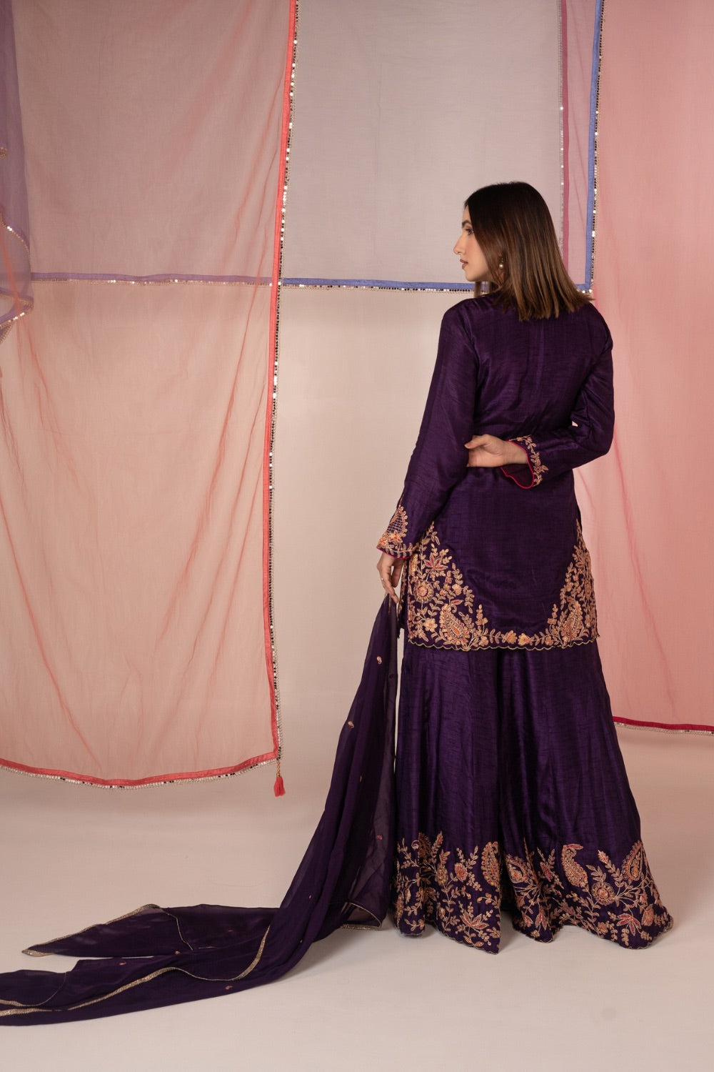 Deep Purple satin silk salwar suit