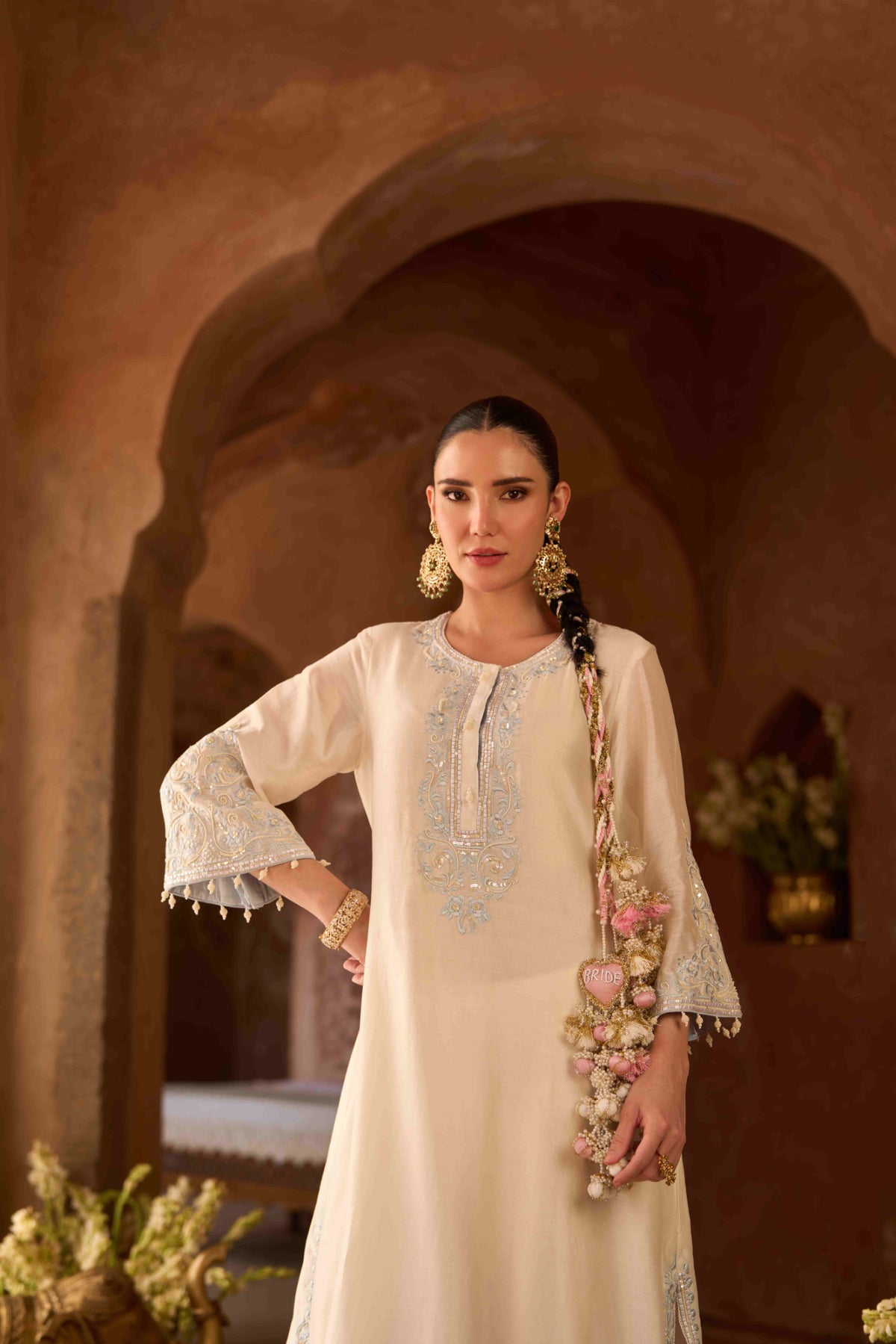 Daisy Ivory & Blue Silk Chanderi Kurta Salwar Set with Dupatta