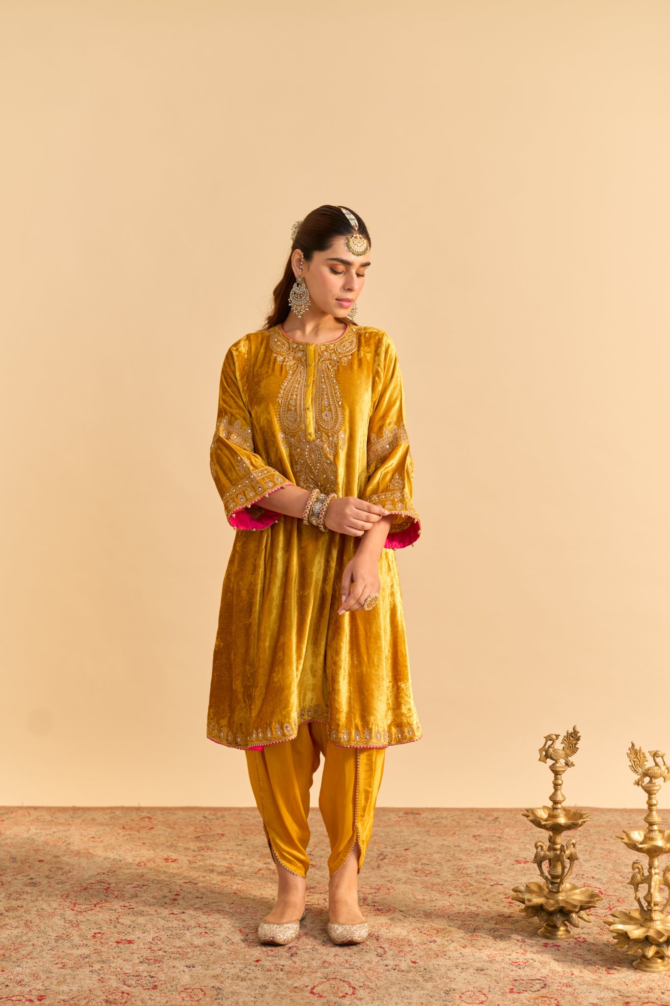 Amal - Mustard A-line Kurta with Dhoti and Dupatta