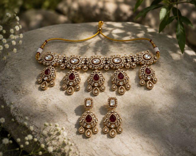 Ruby Polki Statement Choker Set